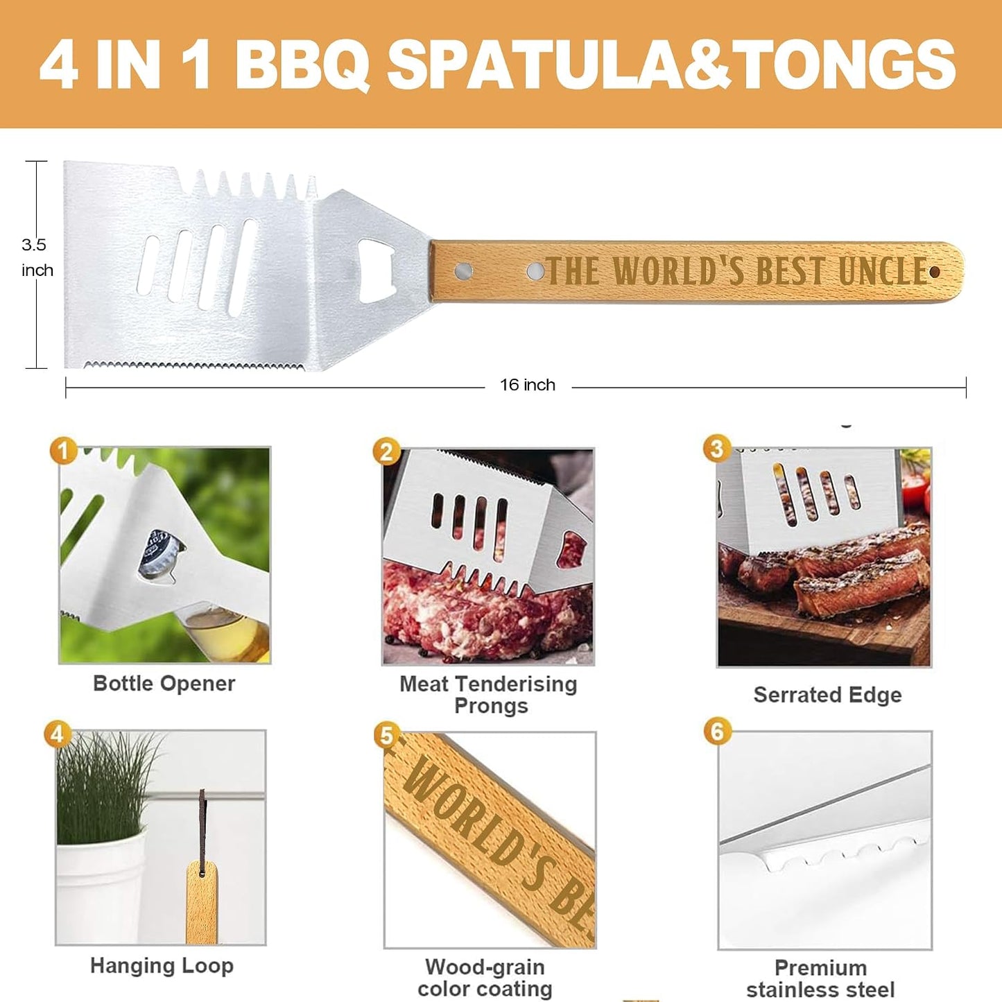 Kit accesorios barbacoa madera patio trasero acero inox