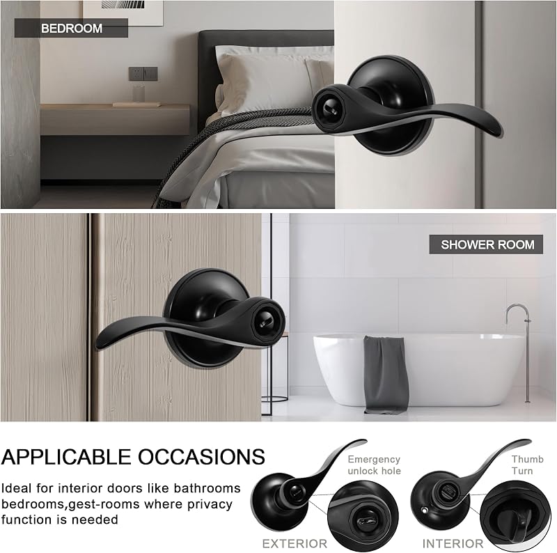 Manija puerta privacidad sin llave 6 Pzas negro mate