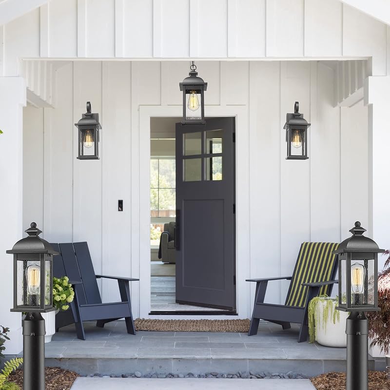 Aplique pared exterior luz poste negro mate vidrio sembrado