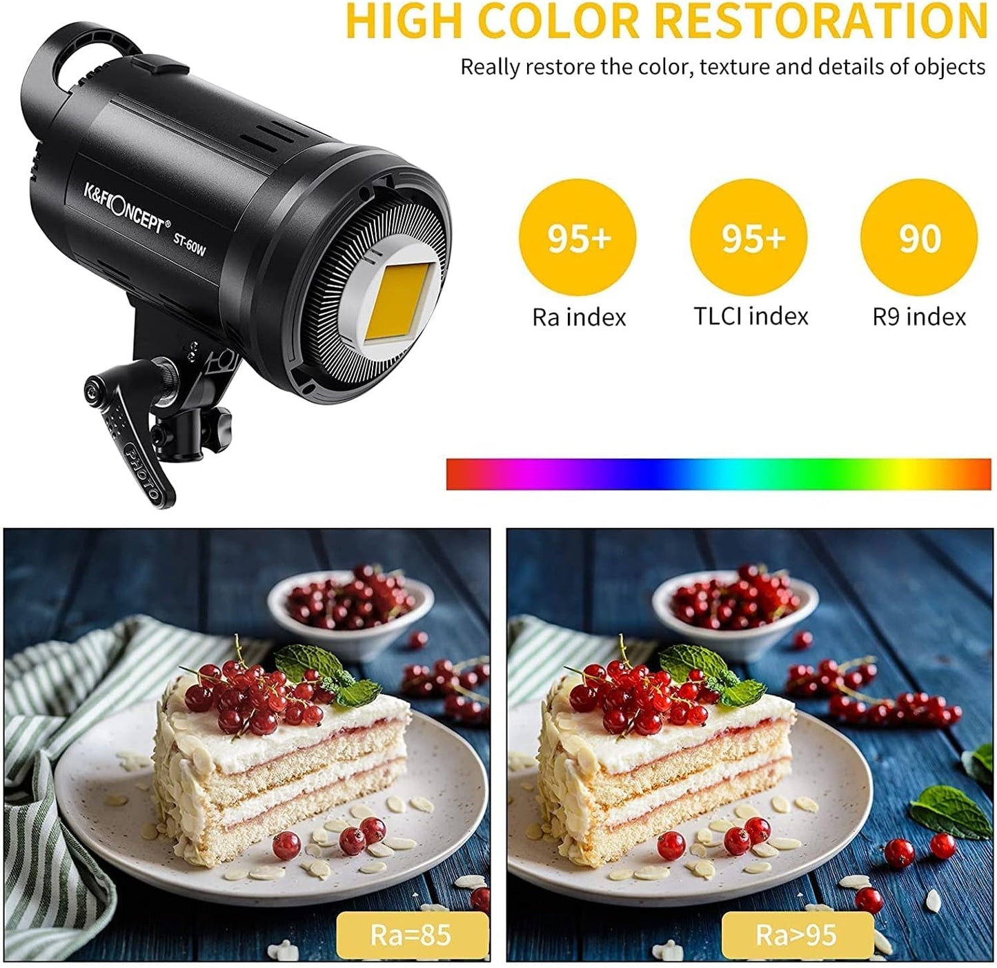 Luz LED SL-60W Bowens 5600K CRI95 para foto y video