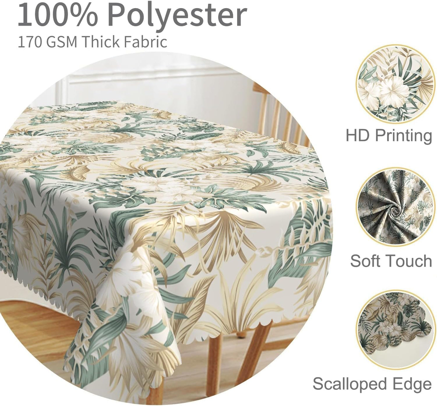 Mantel flores tropicales 70x140pulg verde salvia y dorado