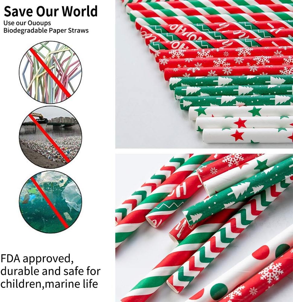 Pajitas papel biodegradable 100pzas 7.75pulg rayas rojo verde navidad