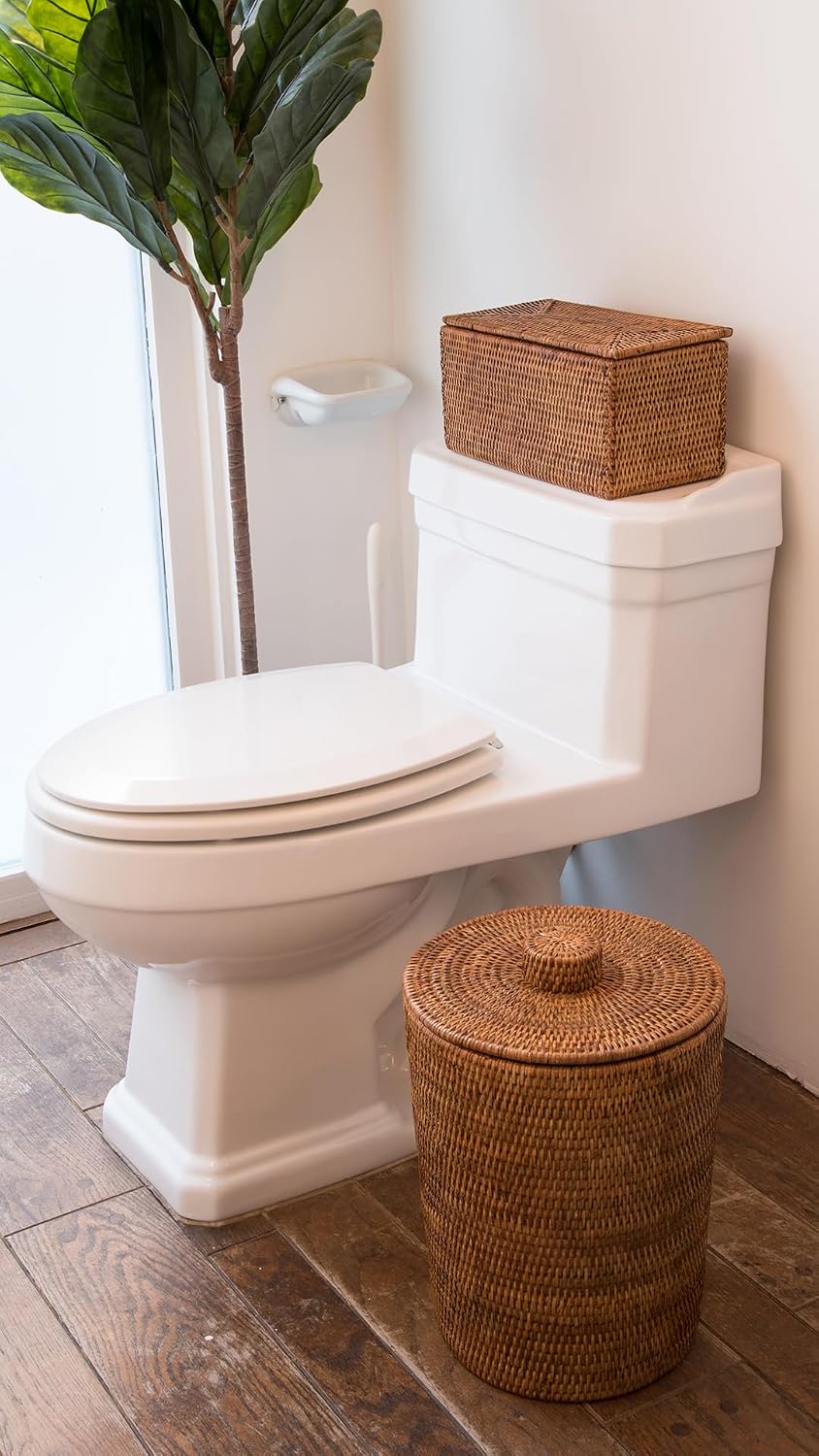 Caja ratán almacenamiento rollos inodoro rectangular marrón