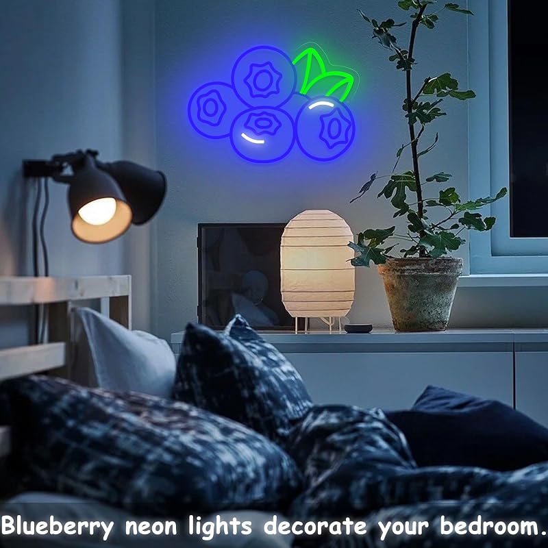 Letrero neón arándanos decoración pared luces LED frutas