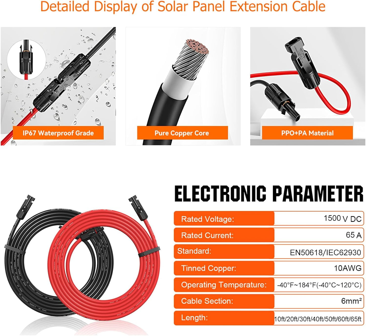 Cable extensión solar 50ft con conectores RV y barco