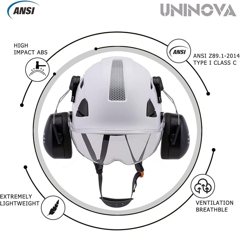 Casco protección oídos visera ANSI Z89.1 ABS construcción