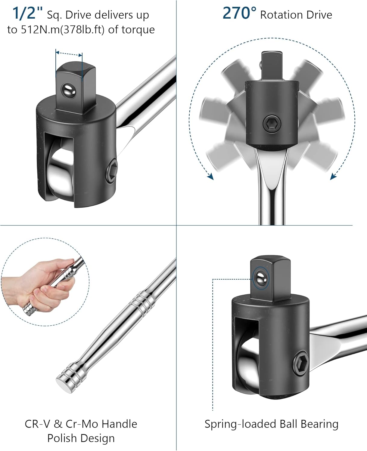Barra disyuntor 1/2 pulg 610mm con extensión 125mm