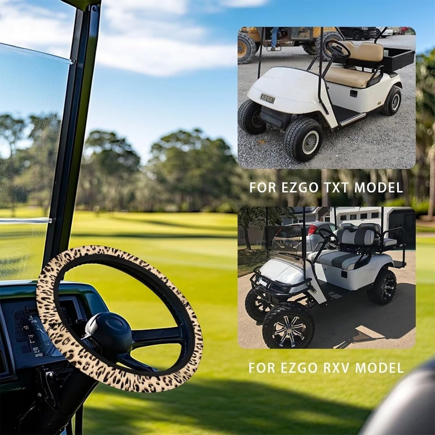 Fundas volante carrito golf elástica leopardo antiderrap