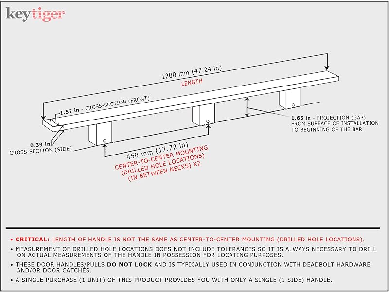 Manija puerta acero inox 48" níquel cepillado vidrio