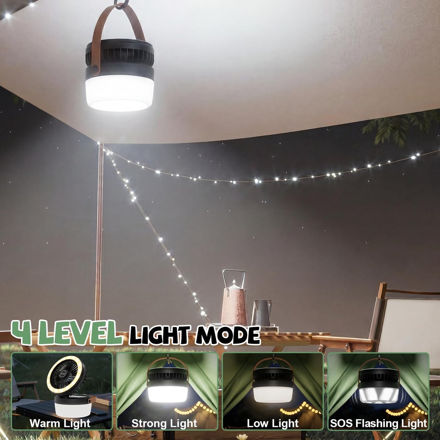 Ventilador campamento 3en1 solar recargable con linterna led
