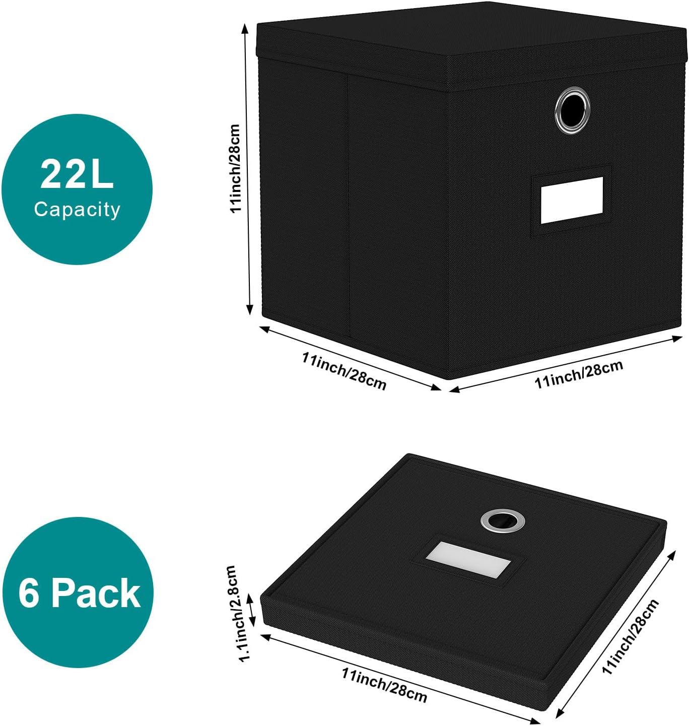 6 Pzas Cubos Almacenamiento Tela Plegables Negro 11x11"