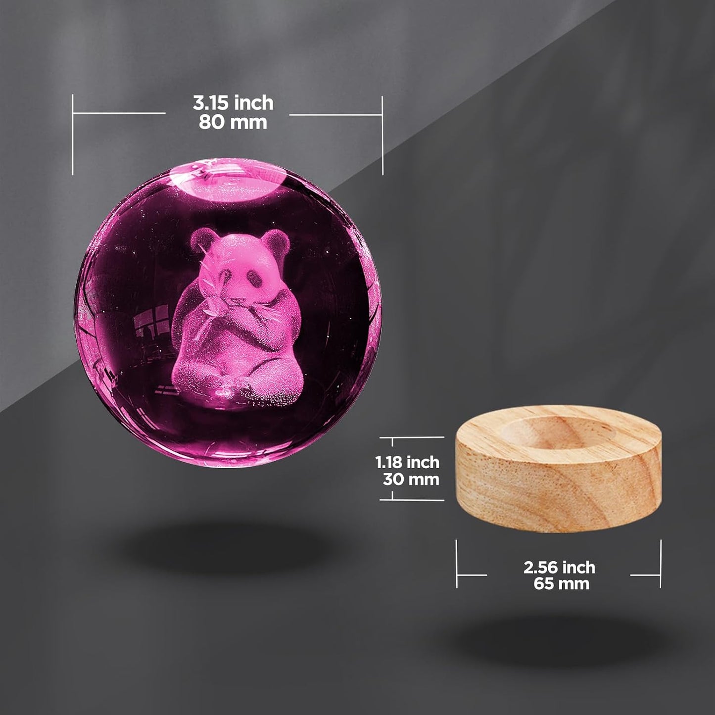 Luz nocturna bola cristal panda madera 16 colores control remoto