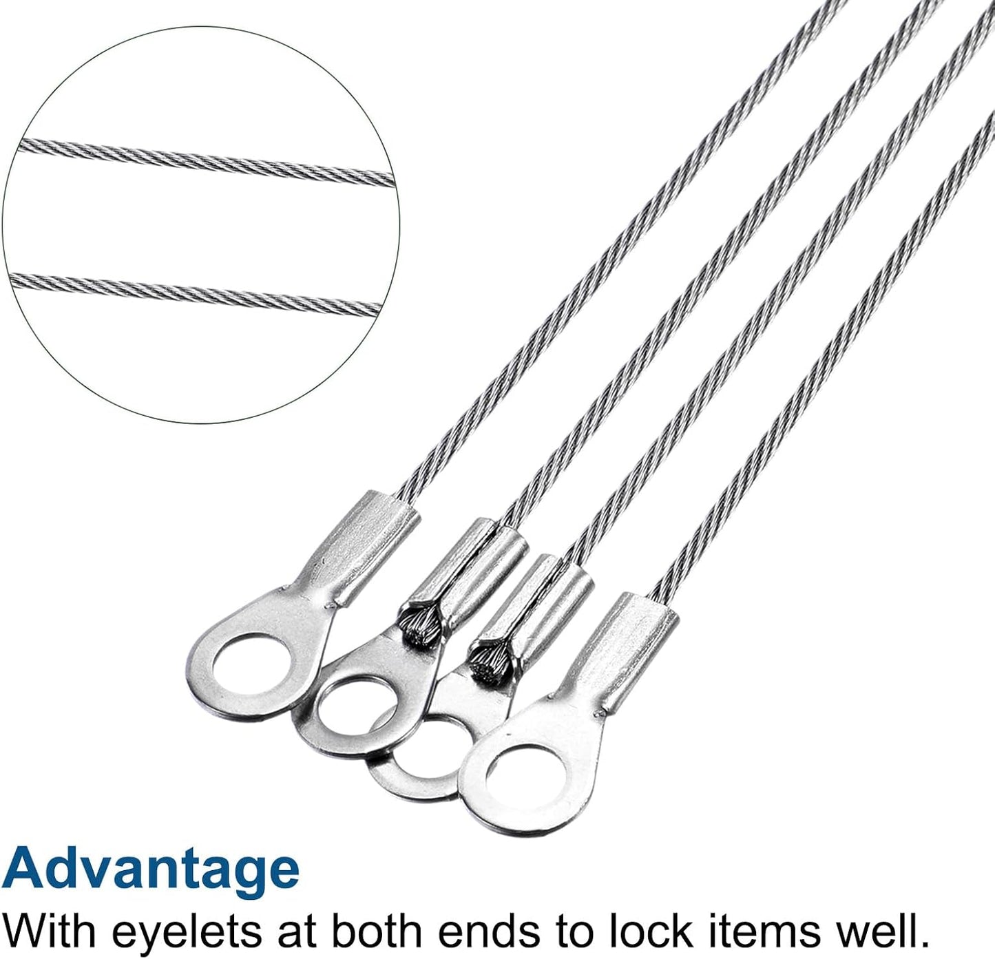 4 Cables Acero Inox Ojales Plata 0.079" x 3.9"