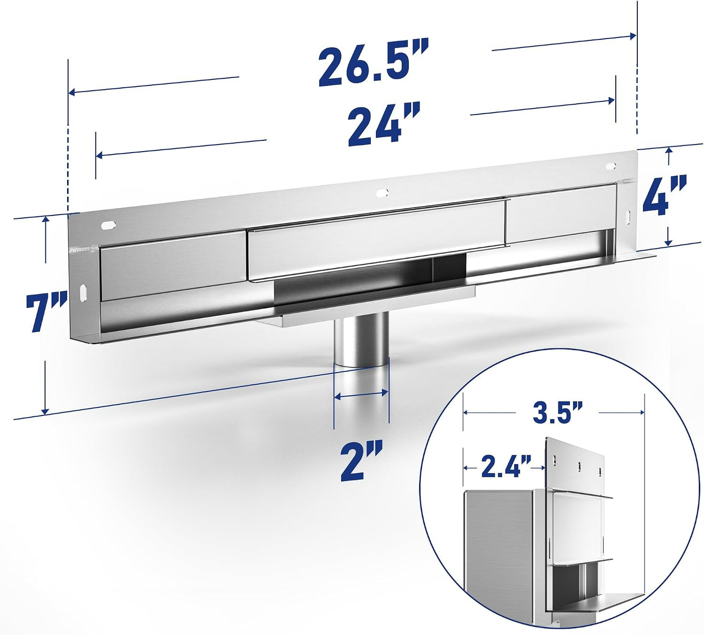 Drenaje baño 24pulg acero inox rejilla colador pelo