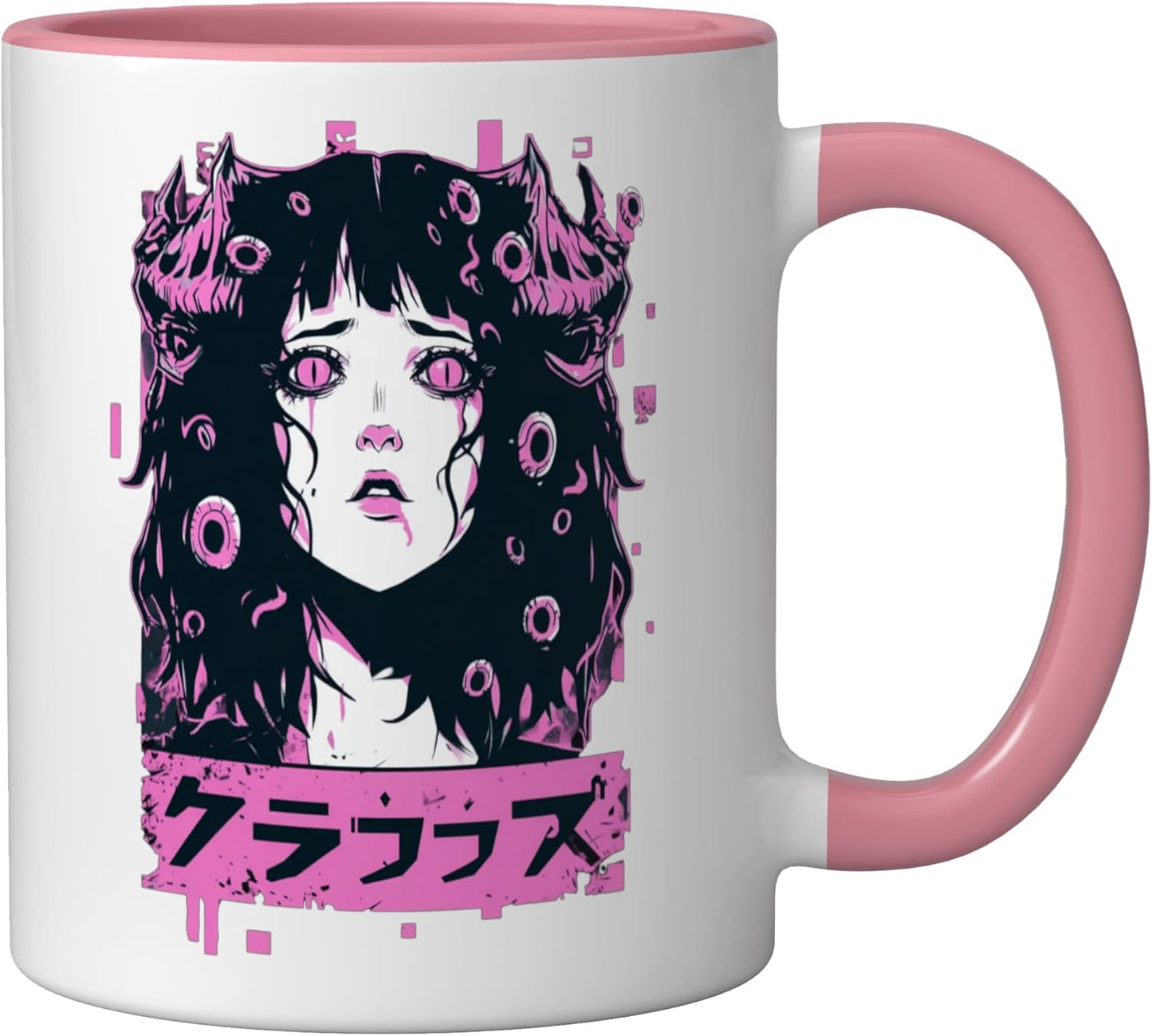 Taza Cerámica Estilo Horror Goth Rosa/Blanco