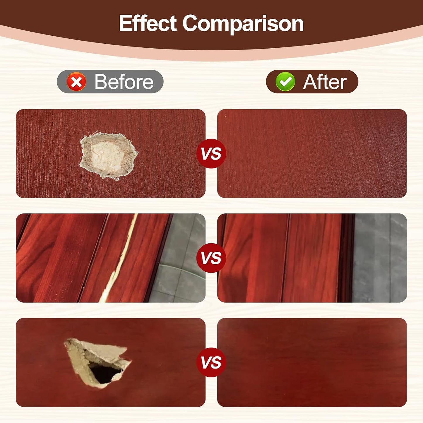 Masilla madera caoba reparación agujeros grietas muebles