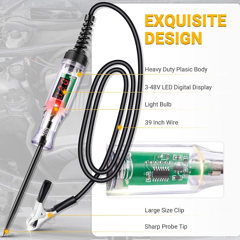 Probador luz automotriz LED 3-48V con voltímetro y sonda