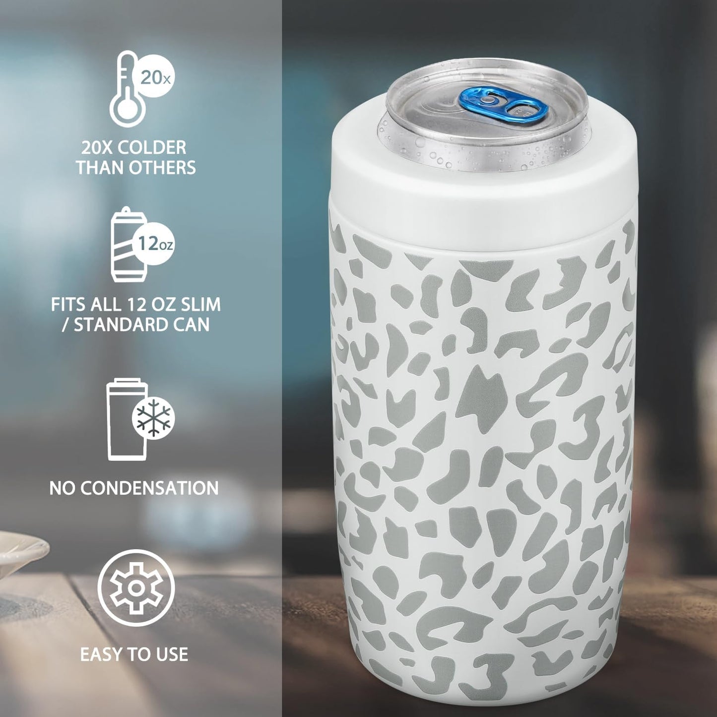 Enfriador latas 4en1 acero inox 12oz blanco