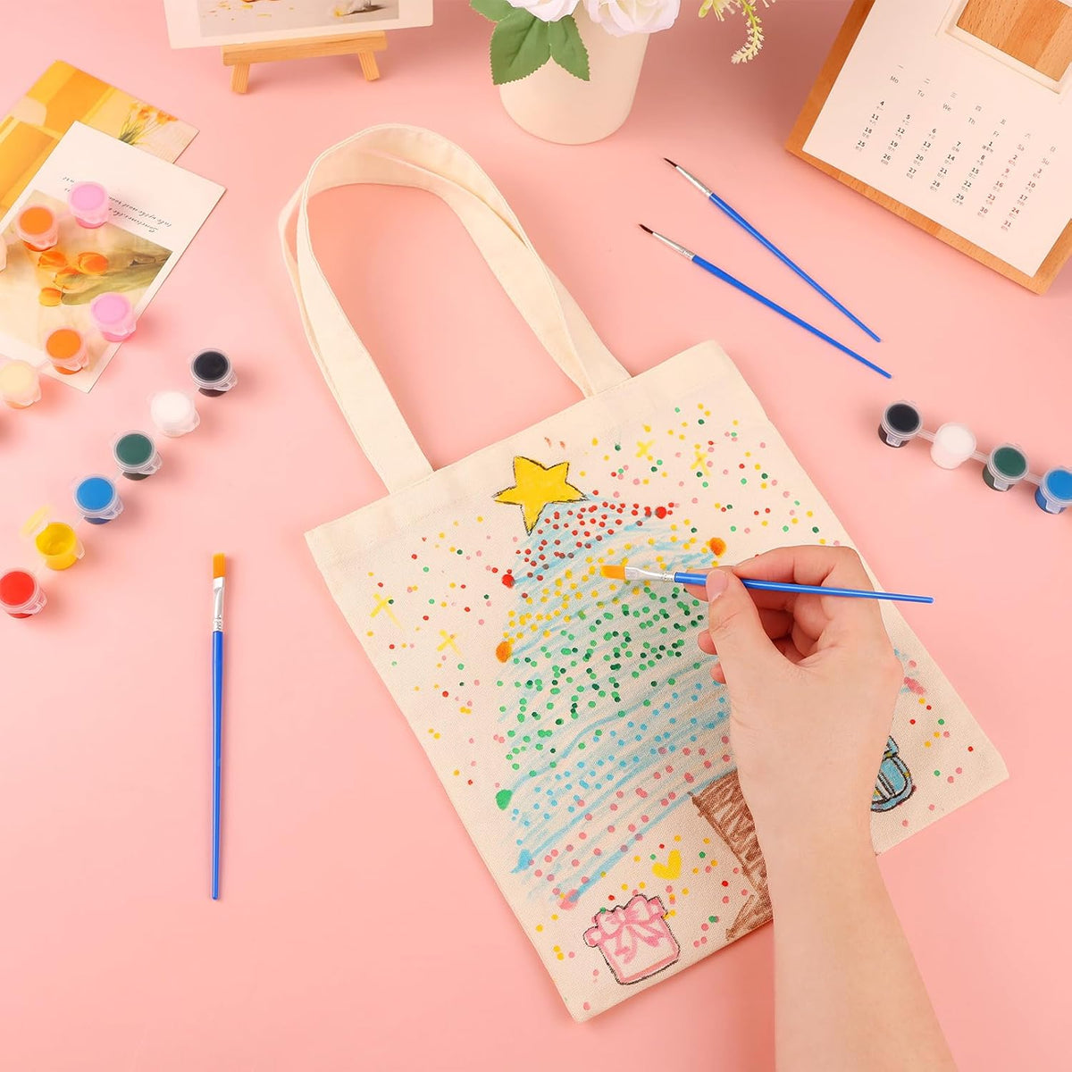 24 Pzas Bolsas Lona Reutilizables Blanco con Asas