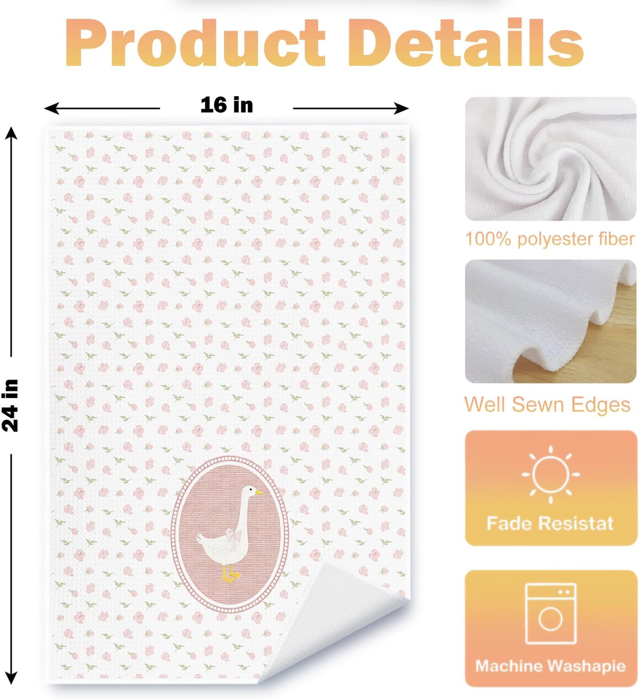 Toallas cocina ganso floral lazo rosa decorativa baño