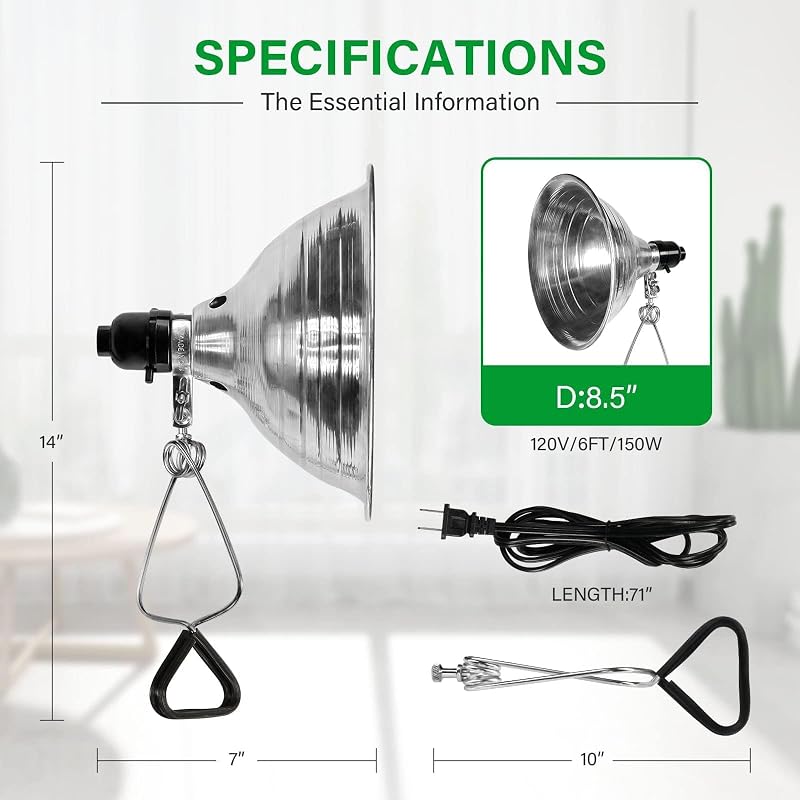 6 Lámparas Abrazadera Reflector Aluminio 8.5" 150W 6ft