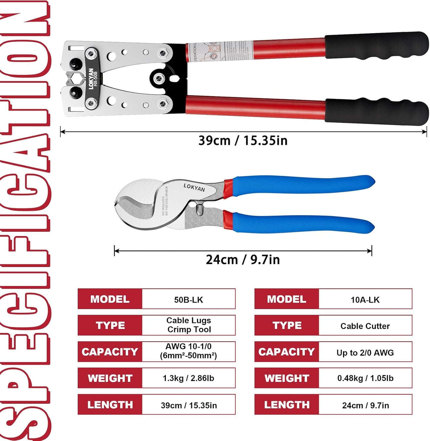 Crimpadora terminal batería 180pzas cobre AWG 10-1/0