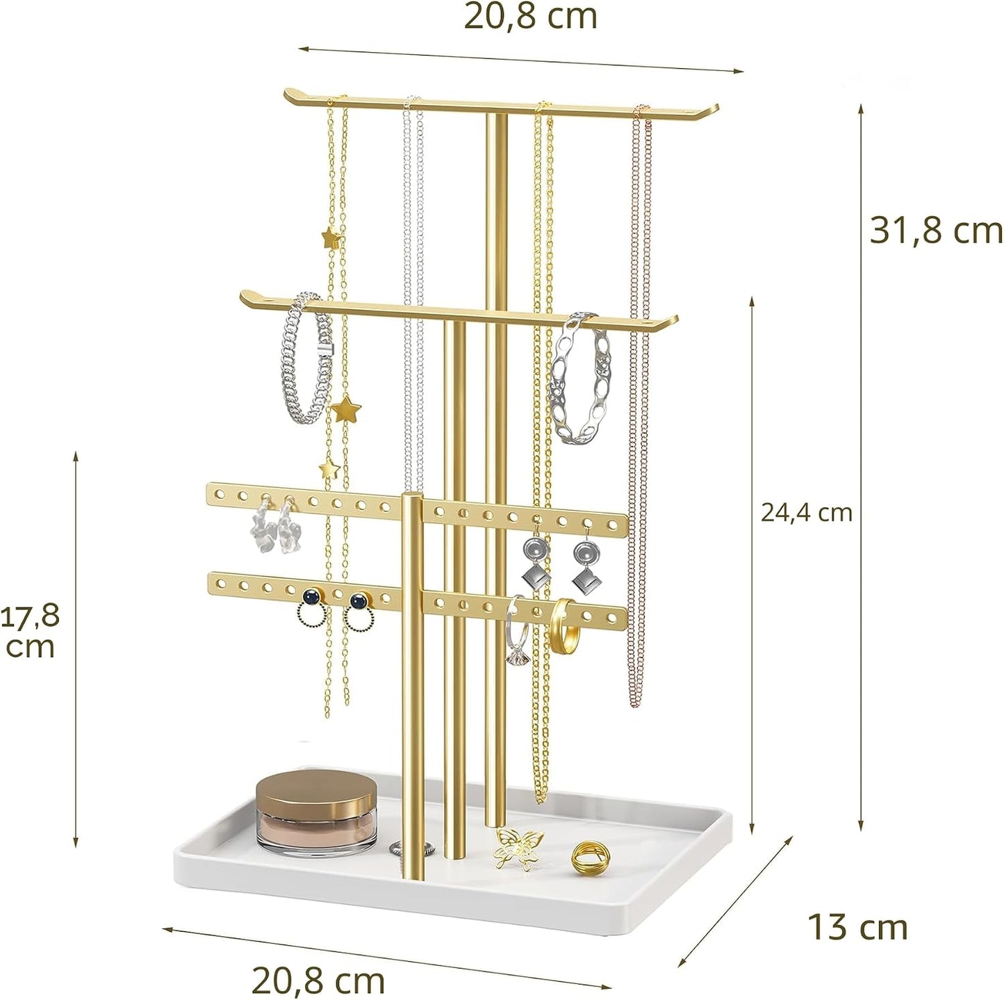 Organiz. colgador joyas oro 12.5" para 80 pzas