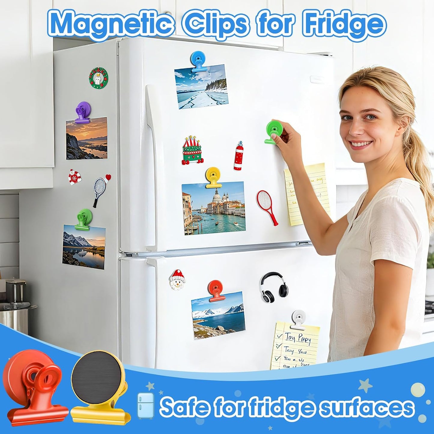 60 Clips Magnéticos Fuertes para Refrigerador y Pizarra Blanca
