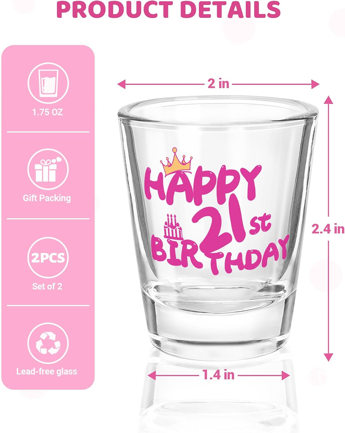 Vaso chupito 1.75oz para mujer cumpleaños 21 set 2