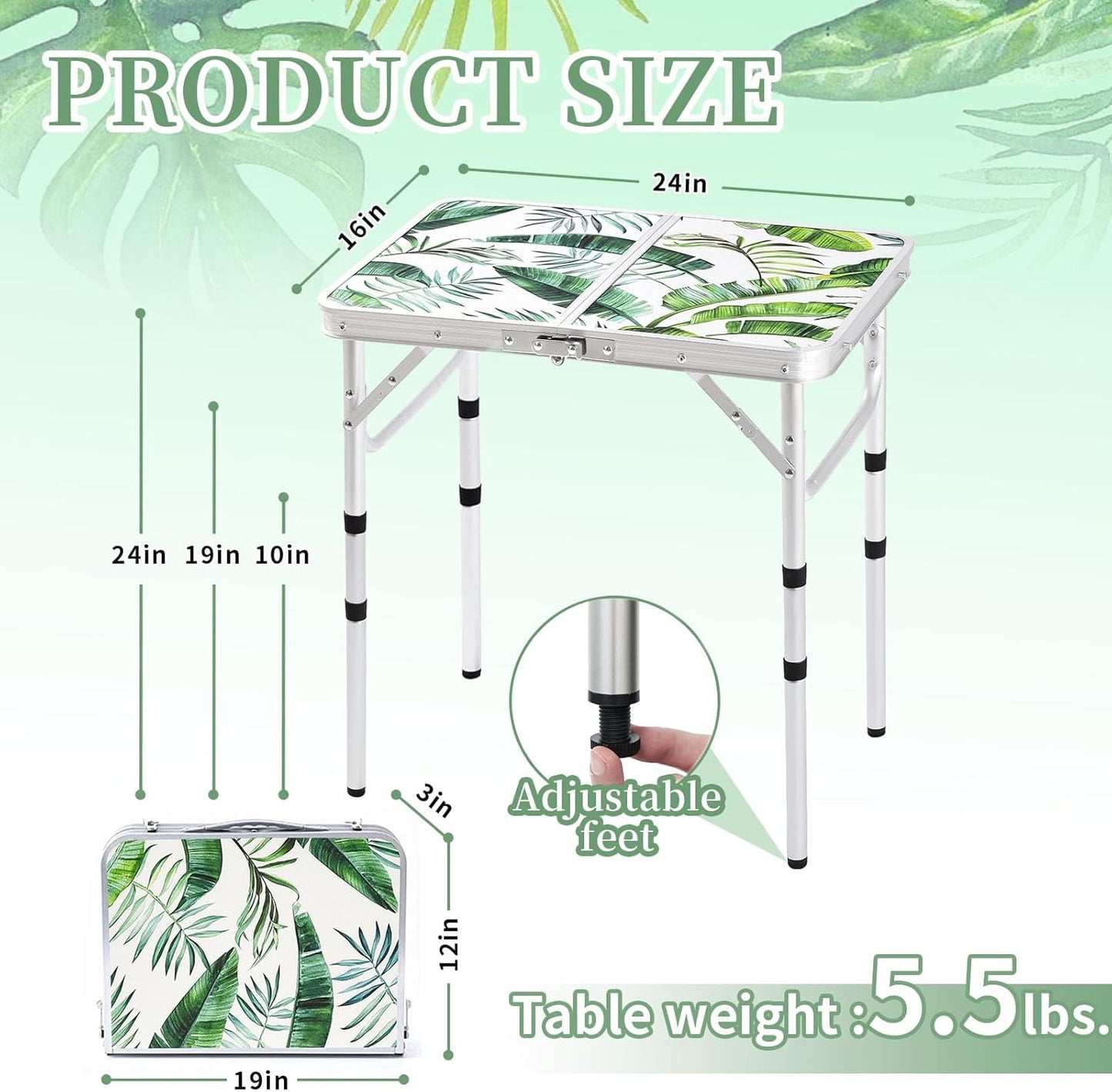 Mesa camping plegable aluminio ajustable 2ft con asa