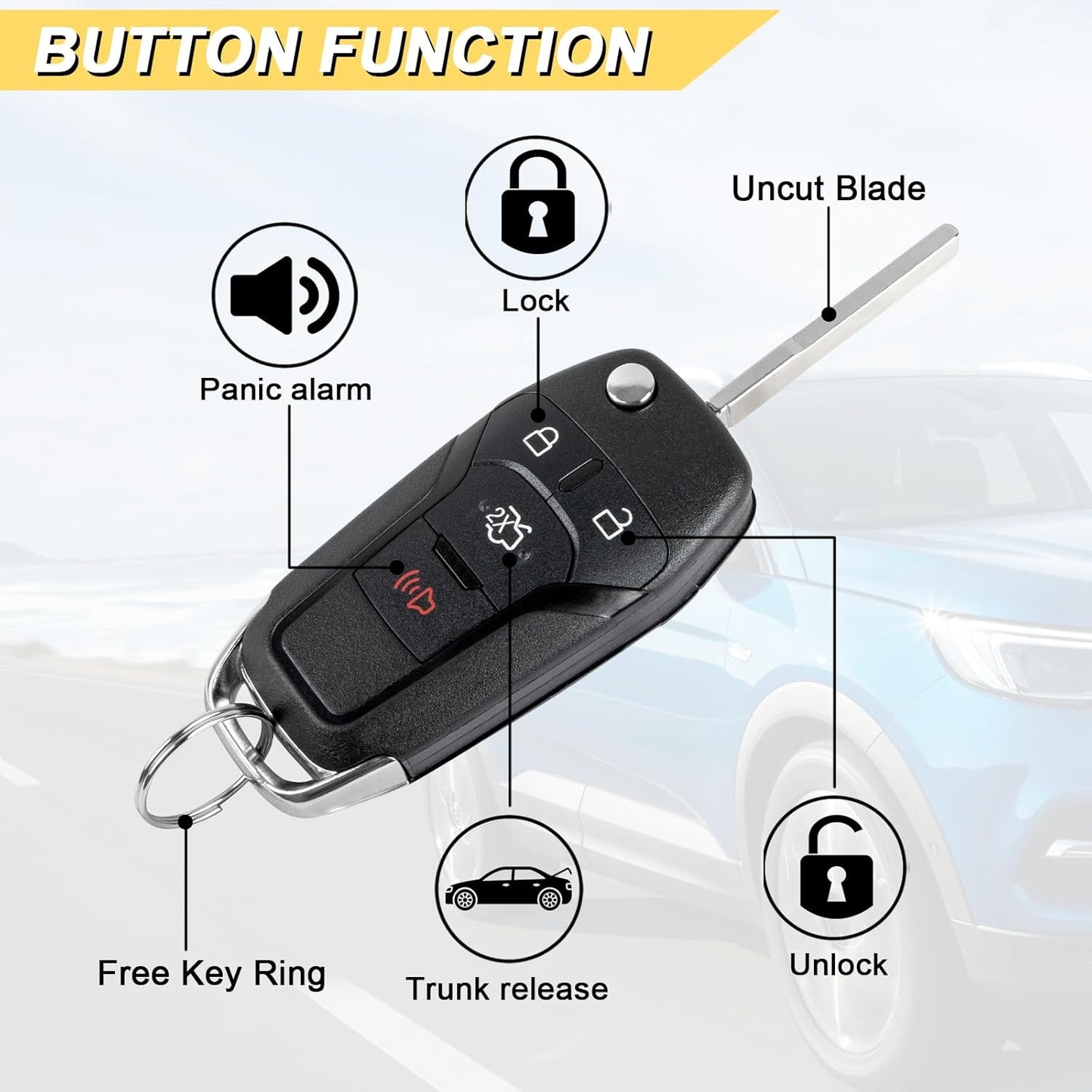 Llavero repuesto Ford Fusion 13-16 control remoto 4 botones