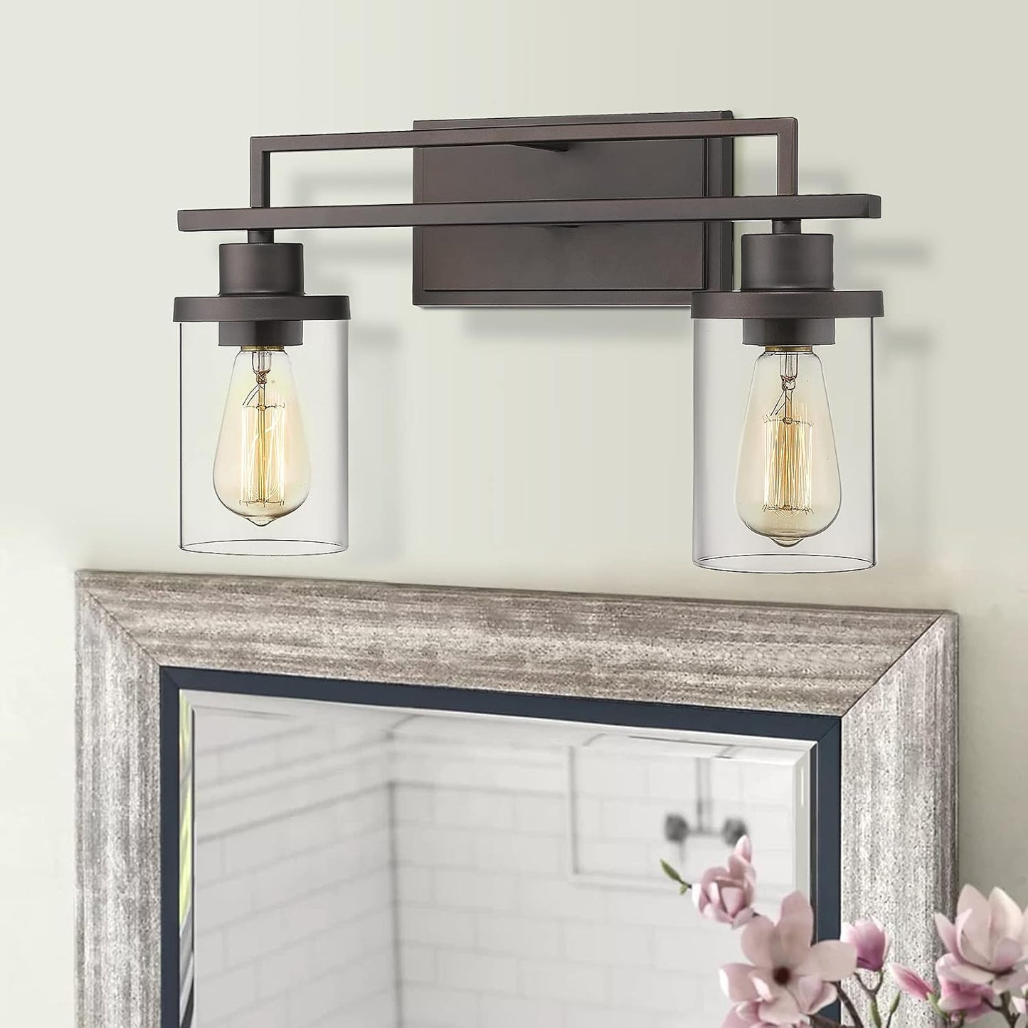 Lámpara baño 2 luces bronce aceitado vidrio transparente