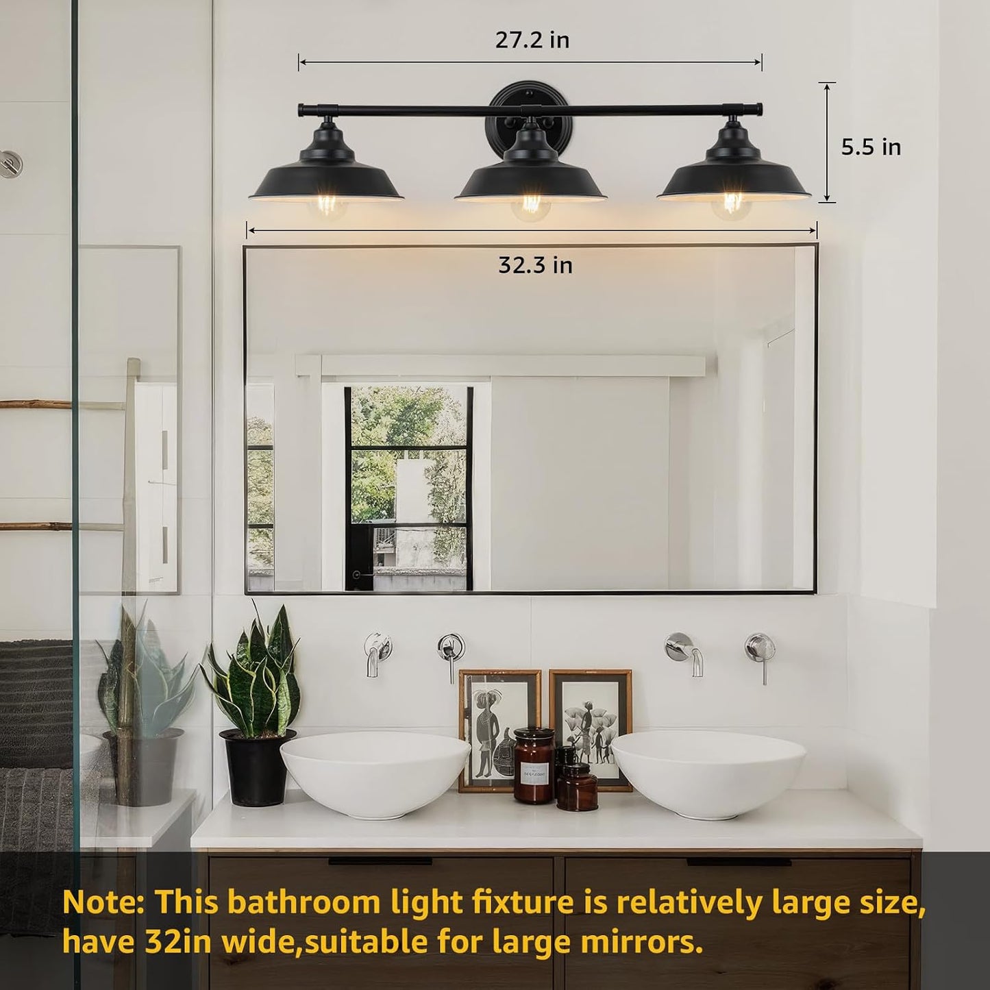 Lámpara tocador baño 32pulg aplique negro 3 luces rústicas