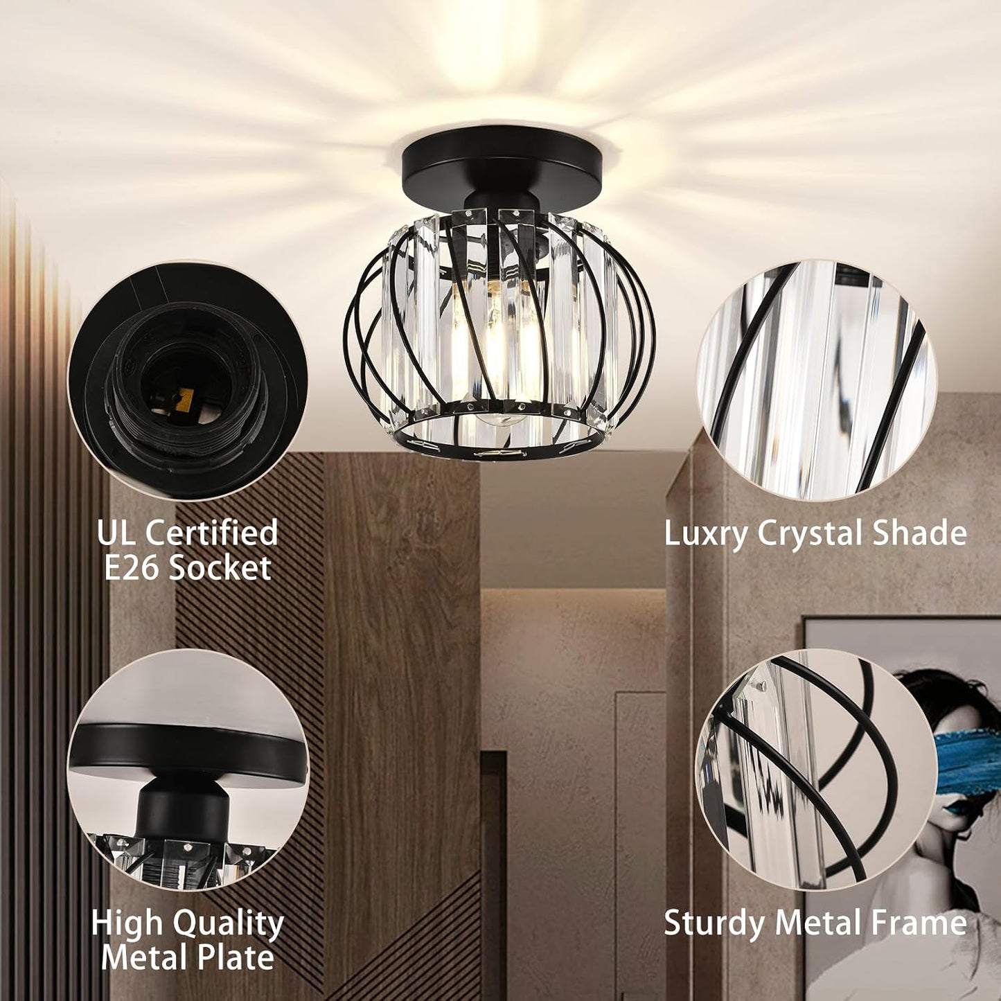 Lámpara techo cristal negro para cocina comedor sala