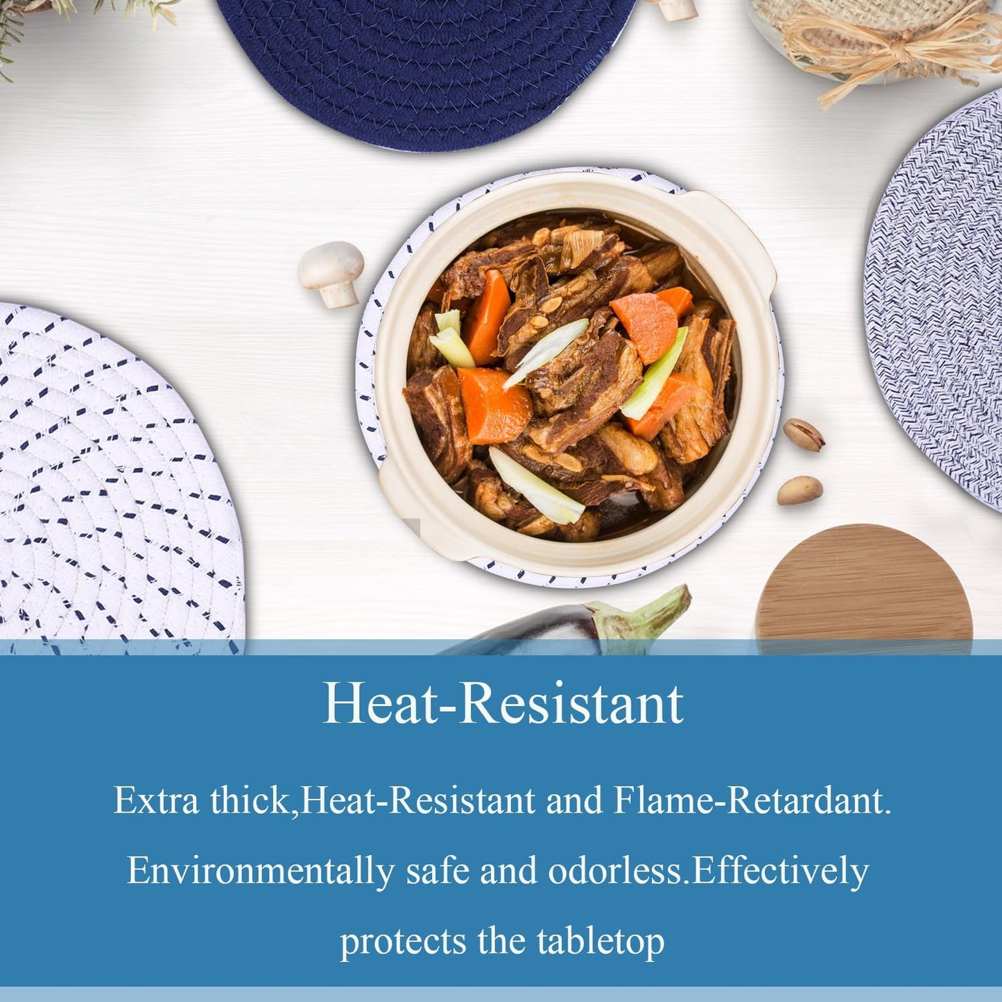 Salvamanteles azules para platos calientes 8pulg