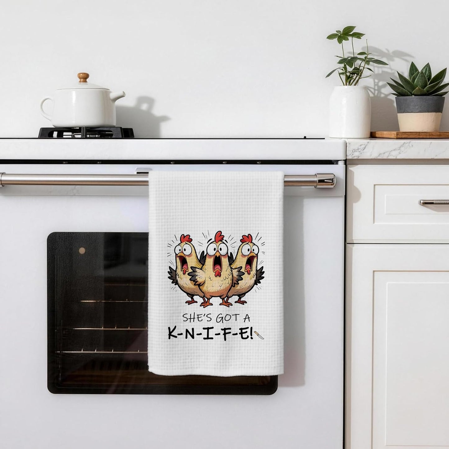 Toallas cocina gallo sarcástico She's Got a K-N-I-F-E