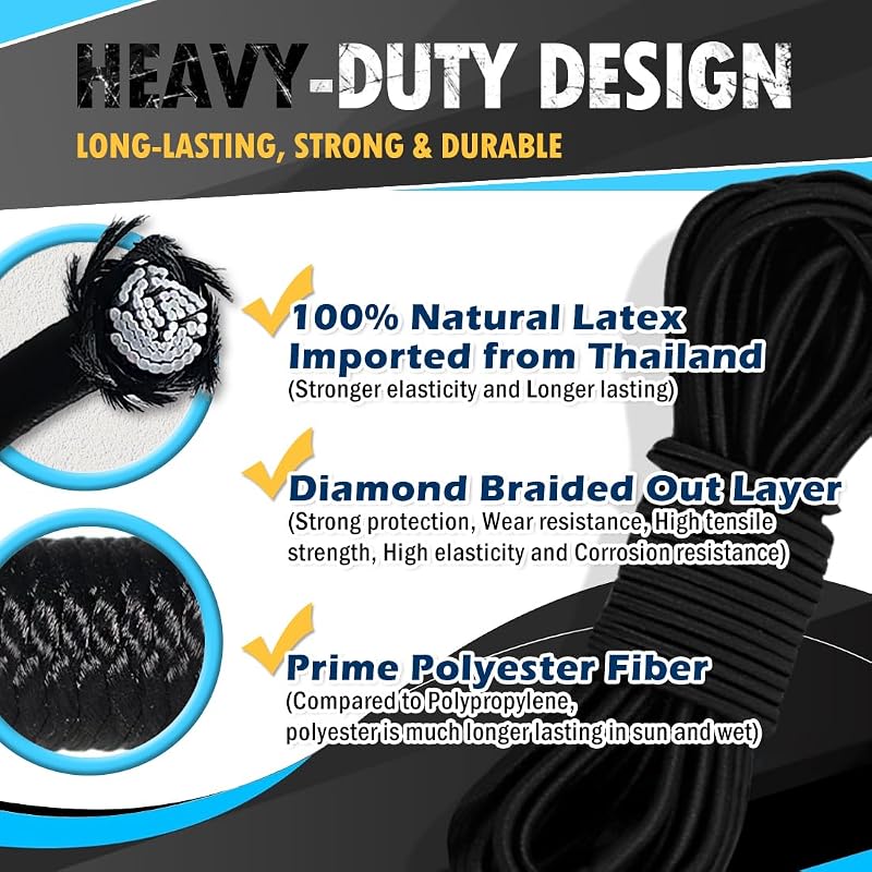Cuerda elástica poliéster 3/16pulg x25ft para kayak barco tienda
