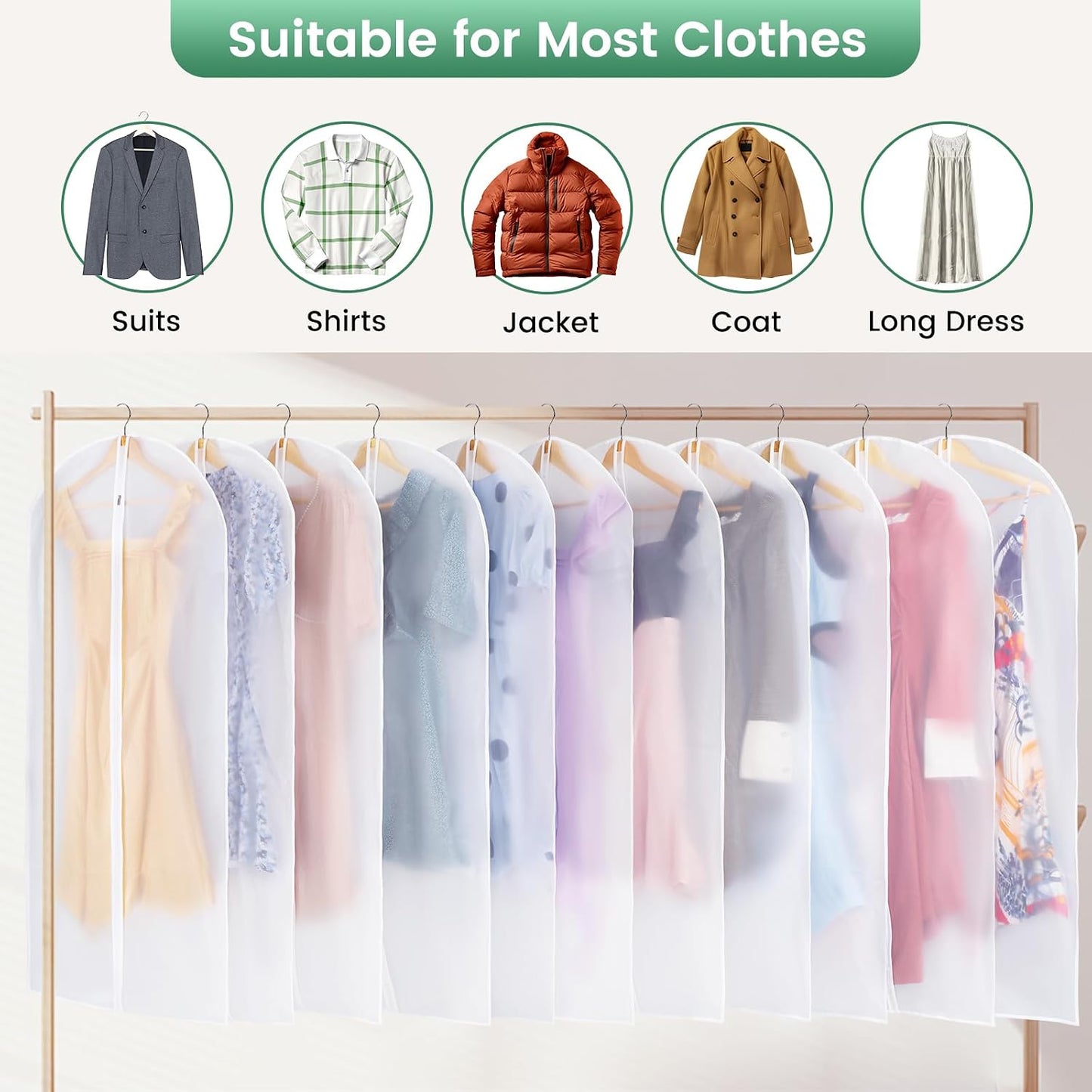 12 Bolsas Translúcidas para Colgar Ropa 24x49pulg