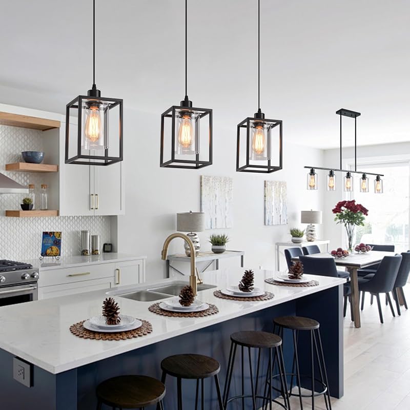 3 Pack Luces Colgantes Negras Isla Cocina Estilo Granja