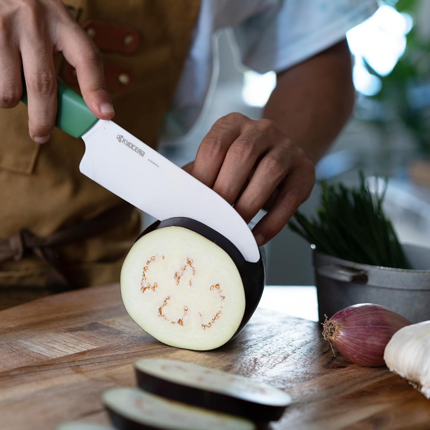 Set 2 Cuchillos Cerámica Santoku Verde Botánico 5.5 y 4.5
