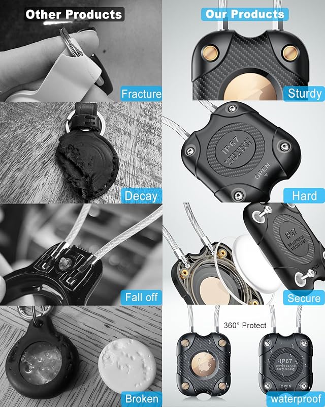 2 Soportes Airtag con Cable Metálico IPX7 Estuche Rígido