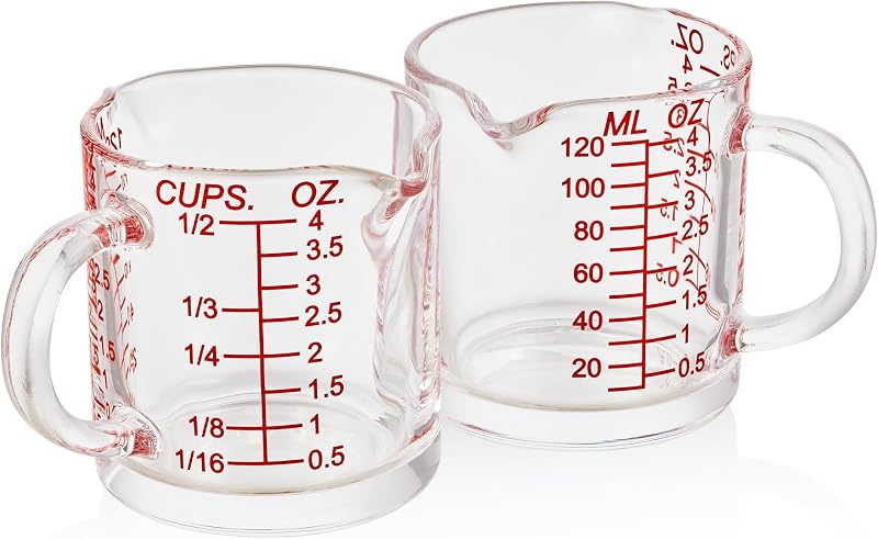 Vaso medidor 4oz vidrio expreso con asa doble boquilla pack 2