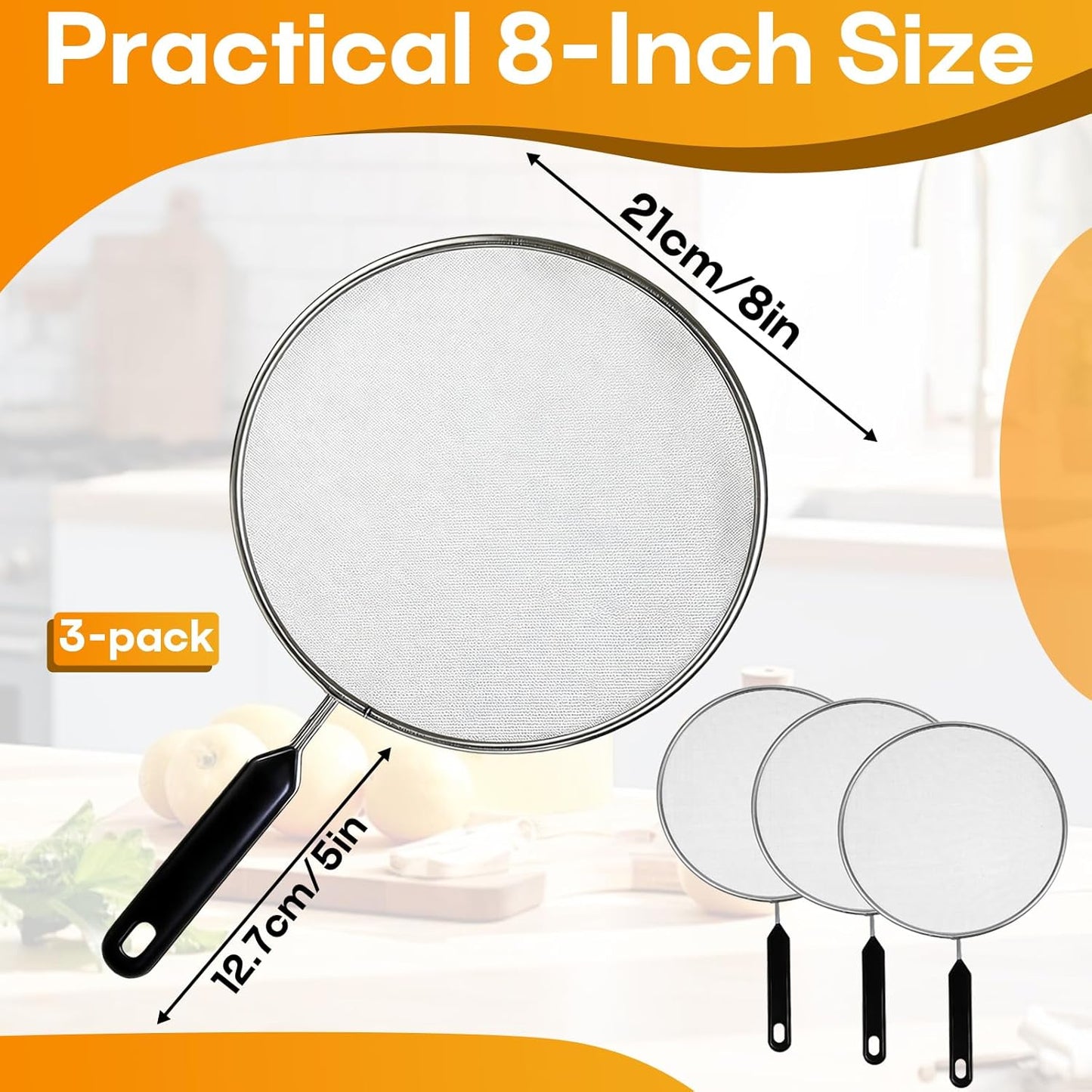 Pantalla anti salpicaduras 8pulg acero inox con mango