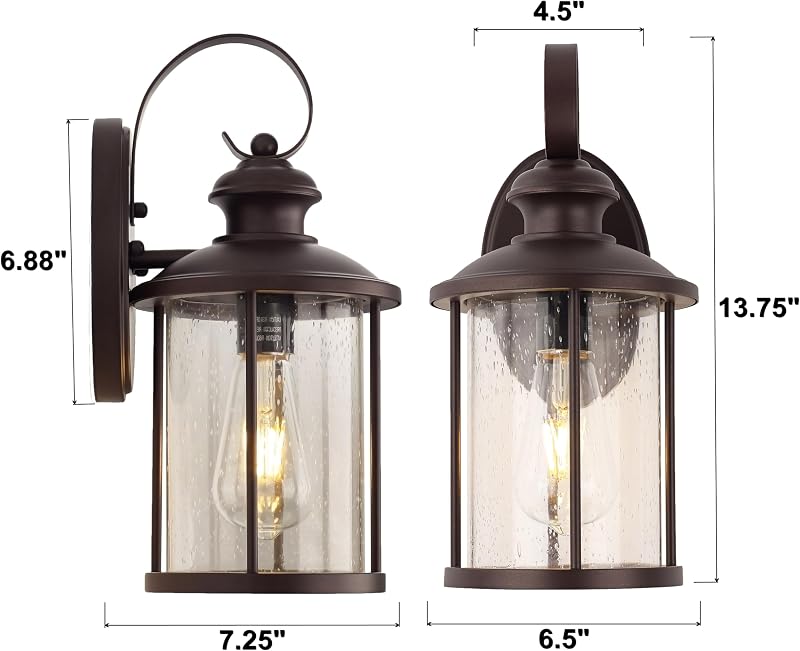 2 Faroles Pared Exteriores 13.75" Vidrio Transparente Bronce