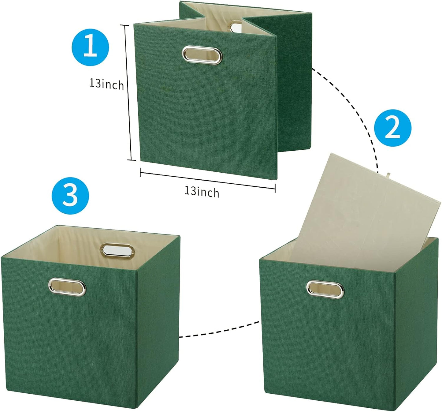 Cajas organiz. tela verde 13x13" asas plegables set 4