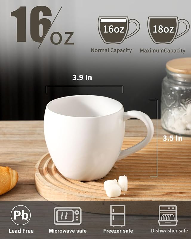 Set 4 Tazas Cerámica 473ml para Café Té Capuchino