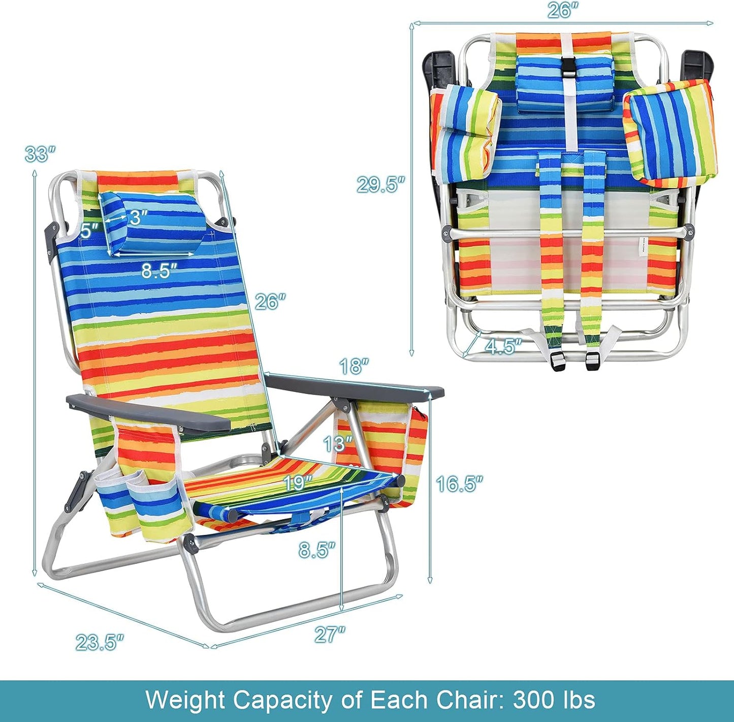 Silla playa camping con reposabrazos plegable