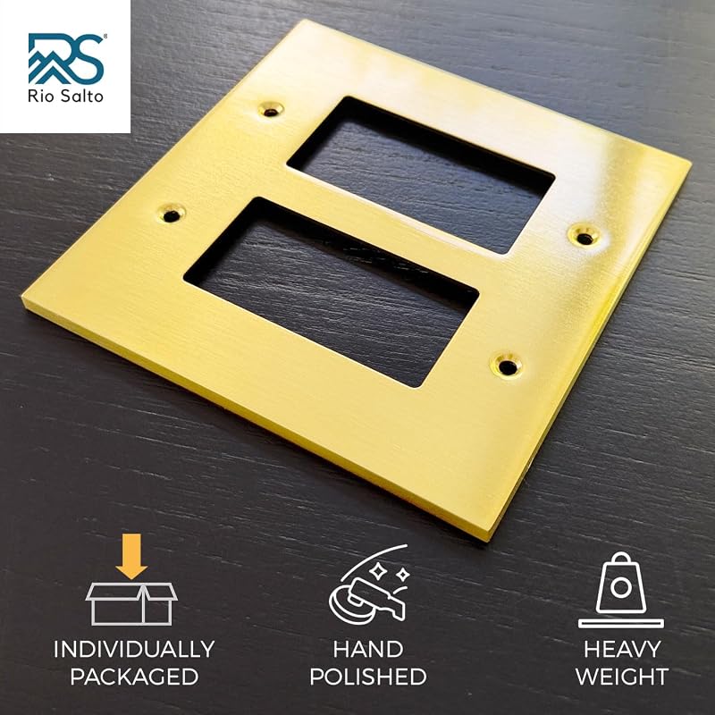 Cubierta toma corriente pared doble metal moderno amarillo