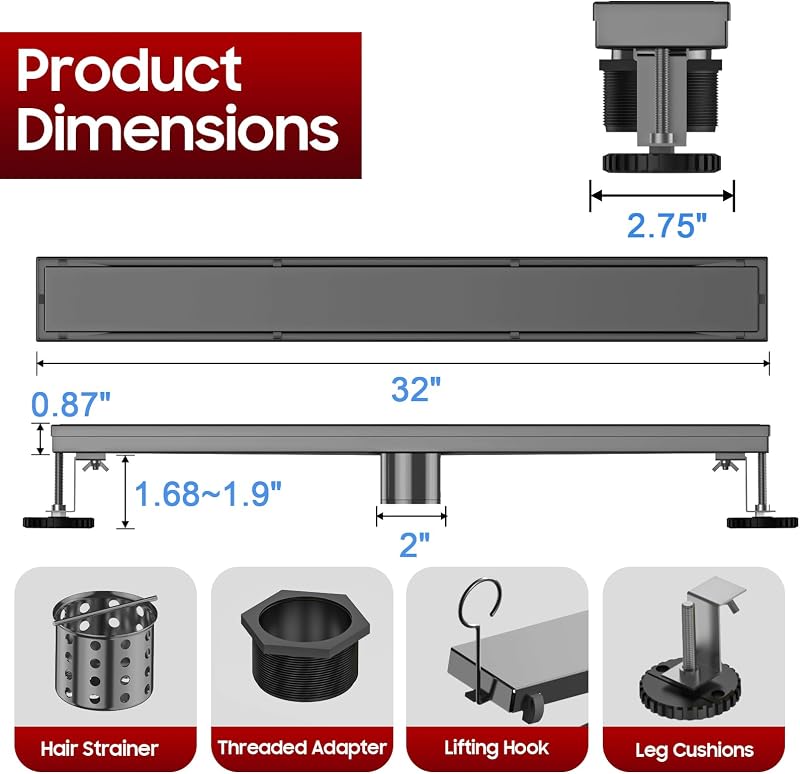 Drenaje lineal ducha acero inox 32" gris con panel azulejos