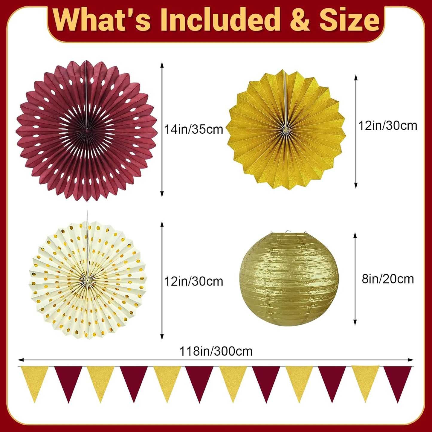 Set 13 decoraciones fiesta granate dorado faroles pancarta